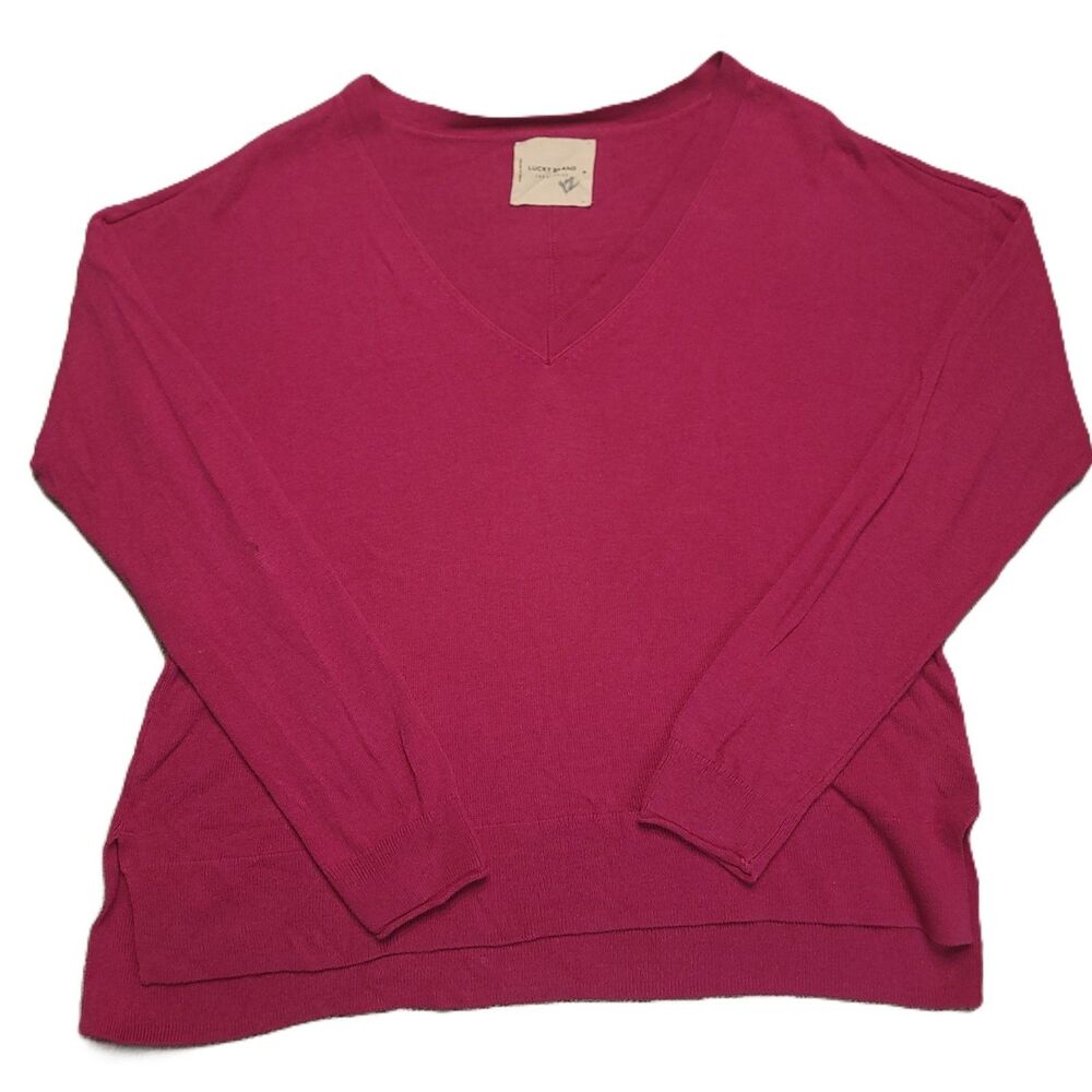 Lucky Brand Womens S  V Neck Sweater Cashmere Cotton Cloud Soft Pink Magenta
